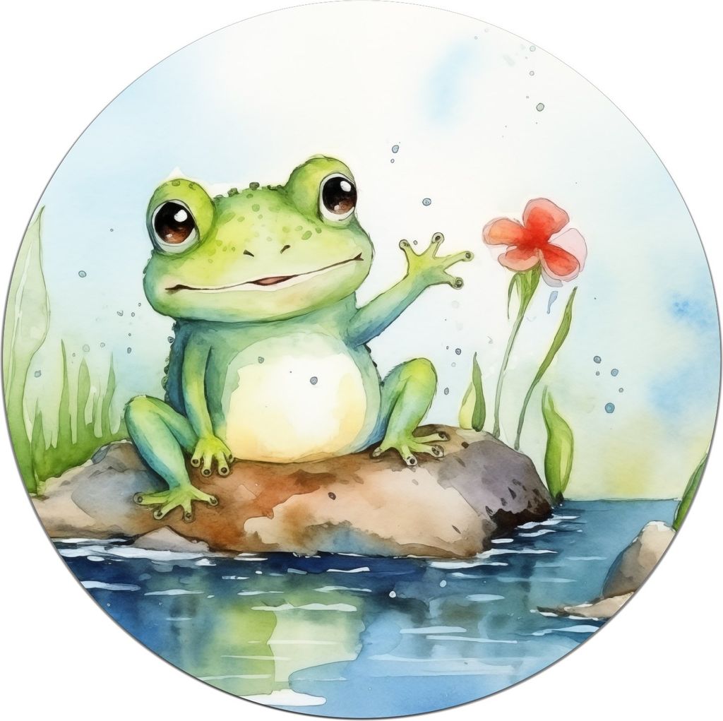 Wallario Premium Glasbild, freischwebende Optik, kräftige Farben, rund 50cm Durchmesser, Motiv Frosch in Aquarell
