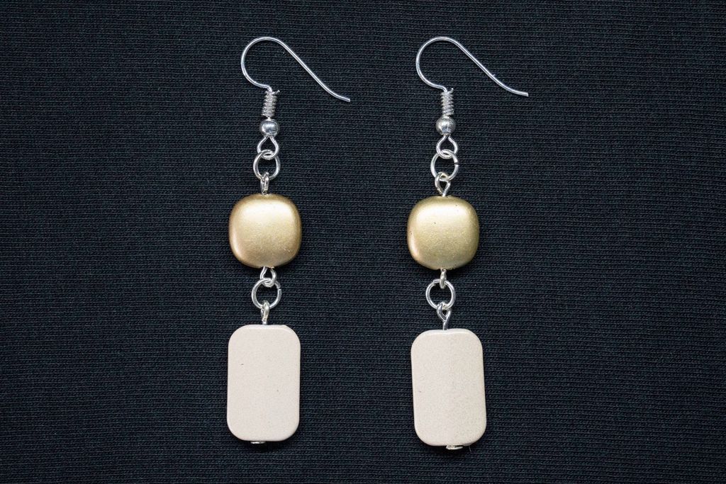 Perlen Ohrringe Miniblings Hänger elegant geometrisch rechteckig creme gold