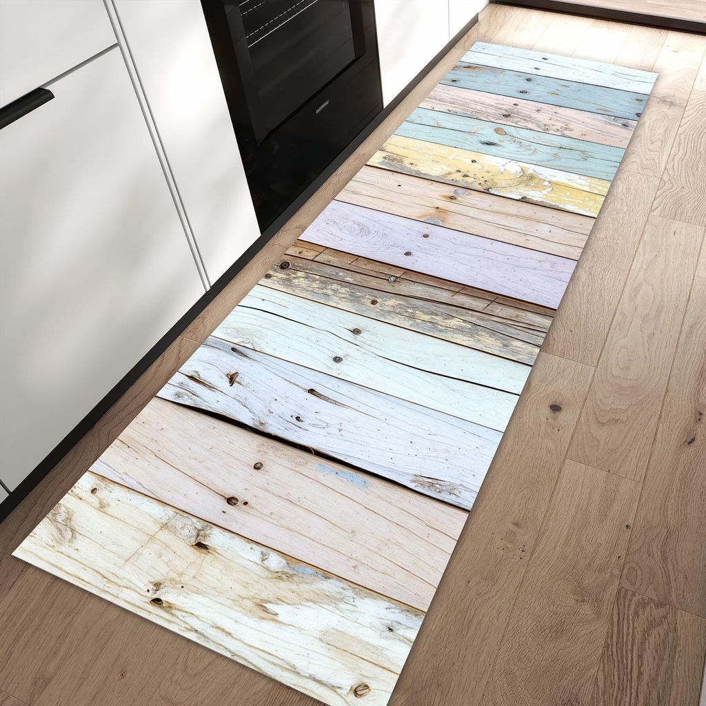 Küchenteppich 80x250cm rutschfest & abwischbar PVC Läufer - Bunte Holzplanken