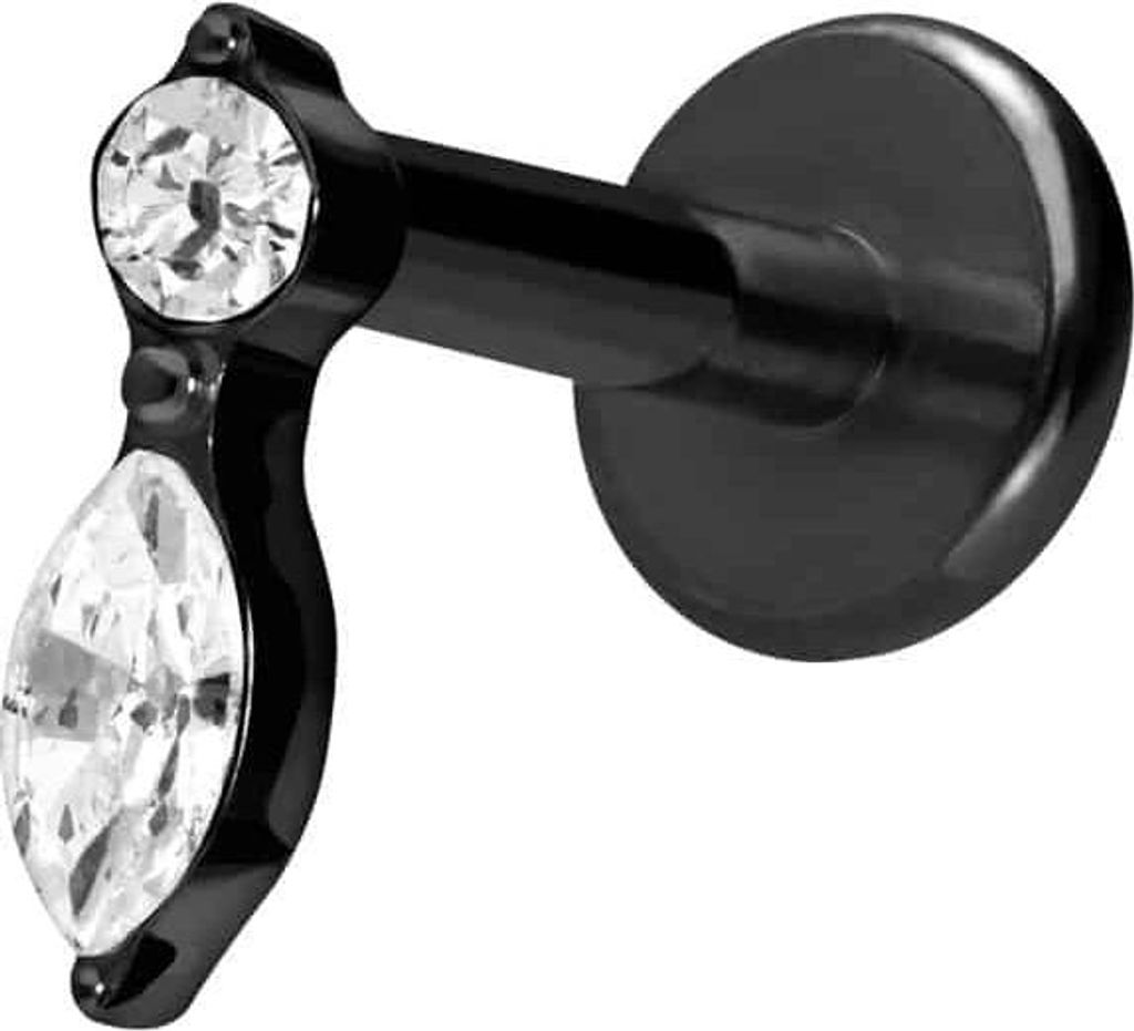 Ohrpiercing, Nasenpiercing Titan Labret mit Innengewinde KRISTALLBLATT Schwarz Stablänge: 5mm | Stabstärke: 1,2mm