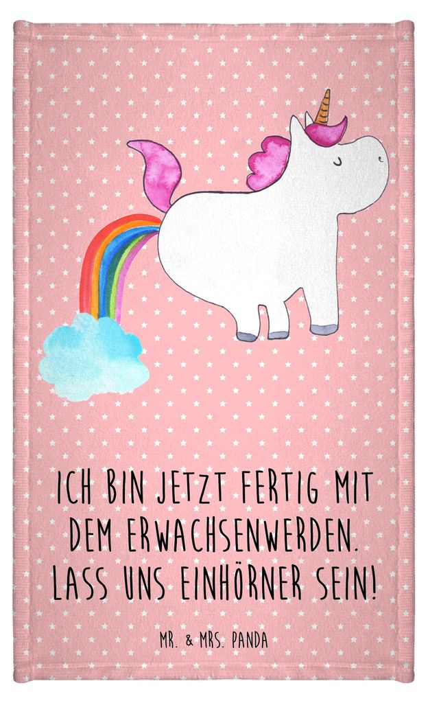 Mr. & Mrs. Panda Handtuch Einhorn Pupsen - Rot Pastell - Geschenk, Gästetuch, gäste wc, Klein, Unicorn, Frotteehandtuch, Kleines, Regenbogen, Pup...
