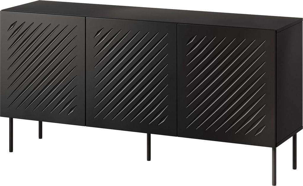 Dmora Sideboard Stilo 150,5x42x75h cm Schwarz, ein Regal, 3 Fächer