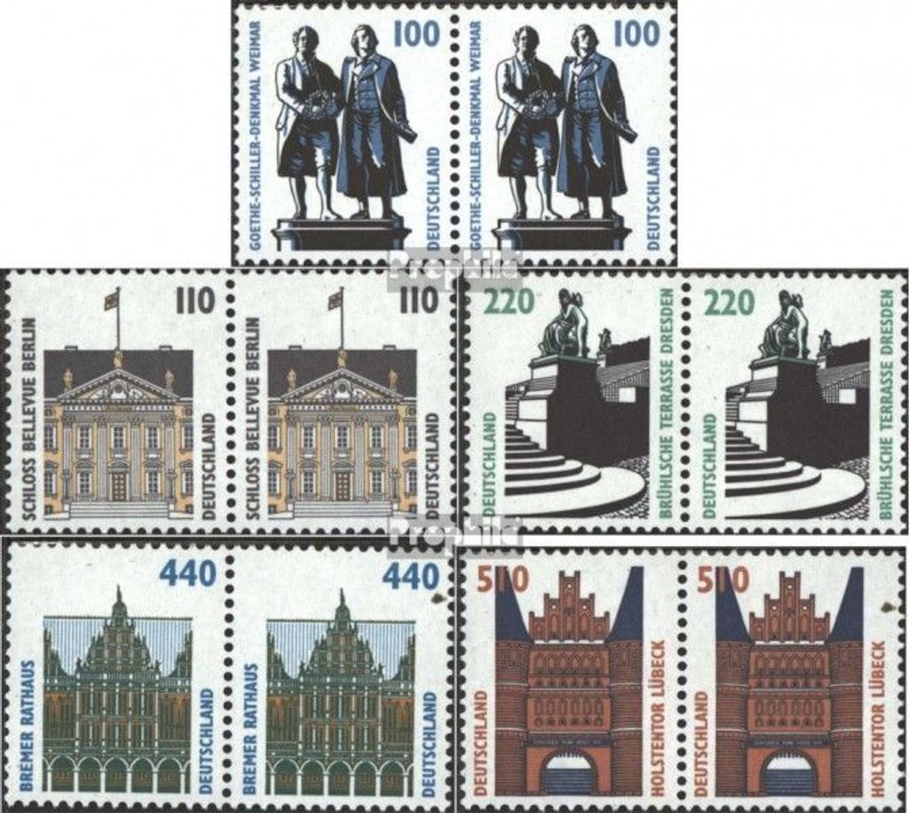 Briefmarken BRD (BR.Deutschland) 1997 Mi 1934A wP-1938A wP waagerechte Paare (kompl.Ausg.) postfrisch Sehenswürdigkeiten