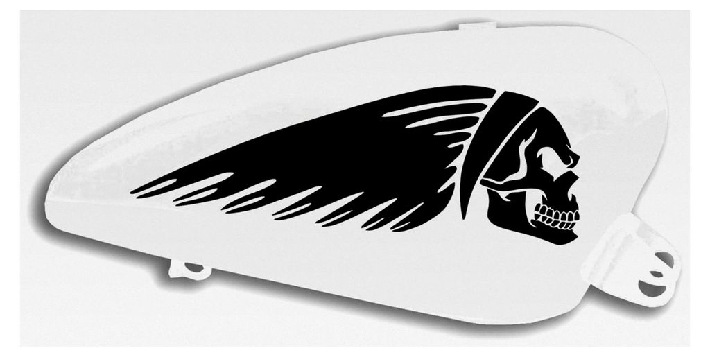 Set von 2 Aufklebern für Motorrad-Tank Indian Schädel Shadow Rebel Vulcan Boulevard Chief Harley Bob Chopper Old Style