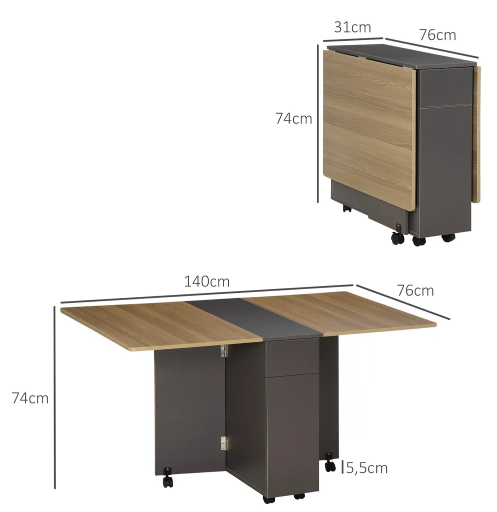Table à manger modulable avec roulettes et placards de rangement 140cm - 5
