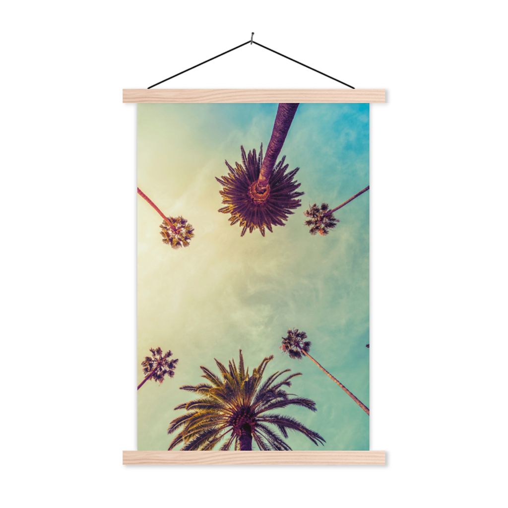 MuchoWow Textilposter Palme - Himmel - Bäume - Sommer - Tropisch 120x180 cm mit holzfarbenen Rahmen - Textil-Plakat