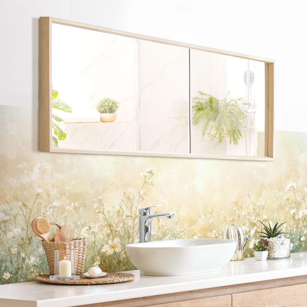 Wandverkleidung Bad Blumen selbstklebend - 0.35 mm Wandpaneel matt wasserfest Blumenwiese pastell Landhaus Badrückwand fugenlos 140x40 cm