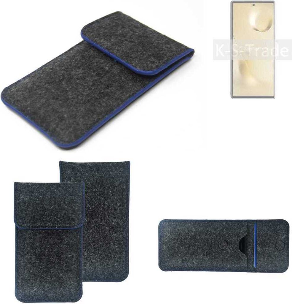K-S-Trade Handy-Hülle Schutz-Hülle kompatibel mit Xiaomi Mi MIX Fold 2 Filztasche Pouch Tasche Case Sleeve Filzhülle dunkelgrau, blauer Rand