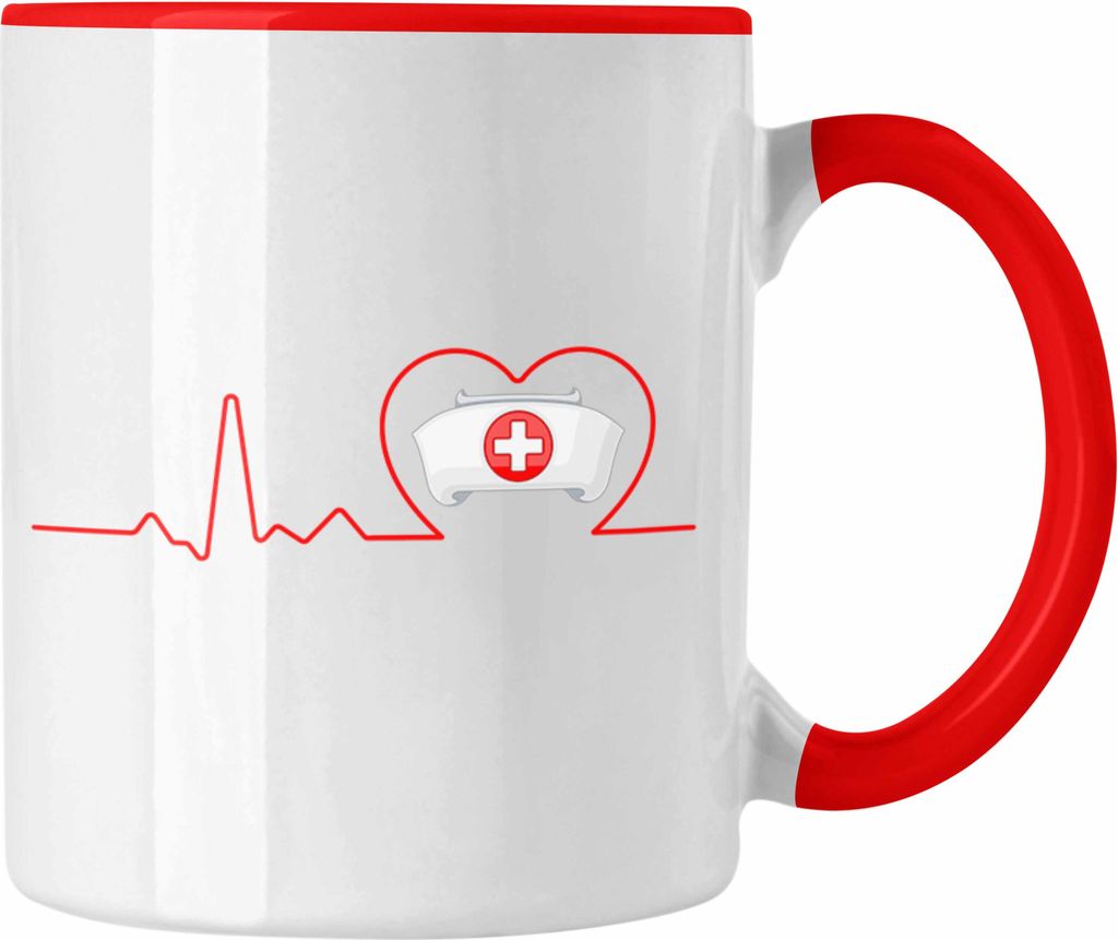 Trendation - Krankenschwester Tasse Herzschlag Geschenk Anestesie Arzthelferin Krankenhaus Geschenke Ärztin (Rot)