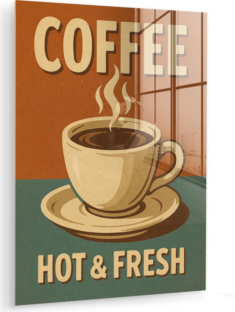 MuchoWow Glasbilder - Bilder auf Wandbild - Foto auf Glas Kaffee - Tasse - Vintage - Zitat 30x40 cm Wanddekoration aus Glas - Acrylglasbild - Acryl...