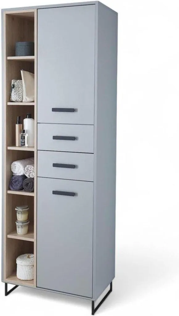 Colonne de salle de bain en bois bicolore avec grand compartiment 185cm