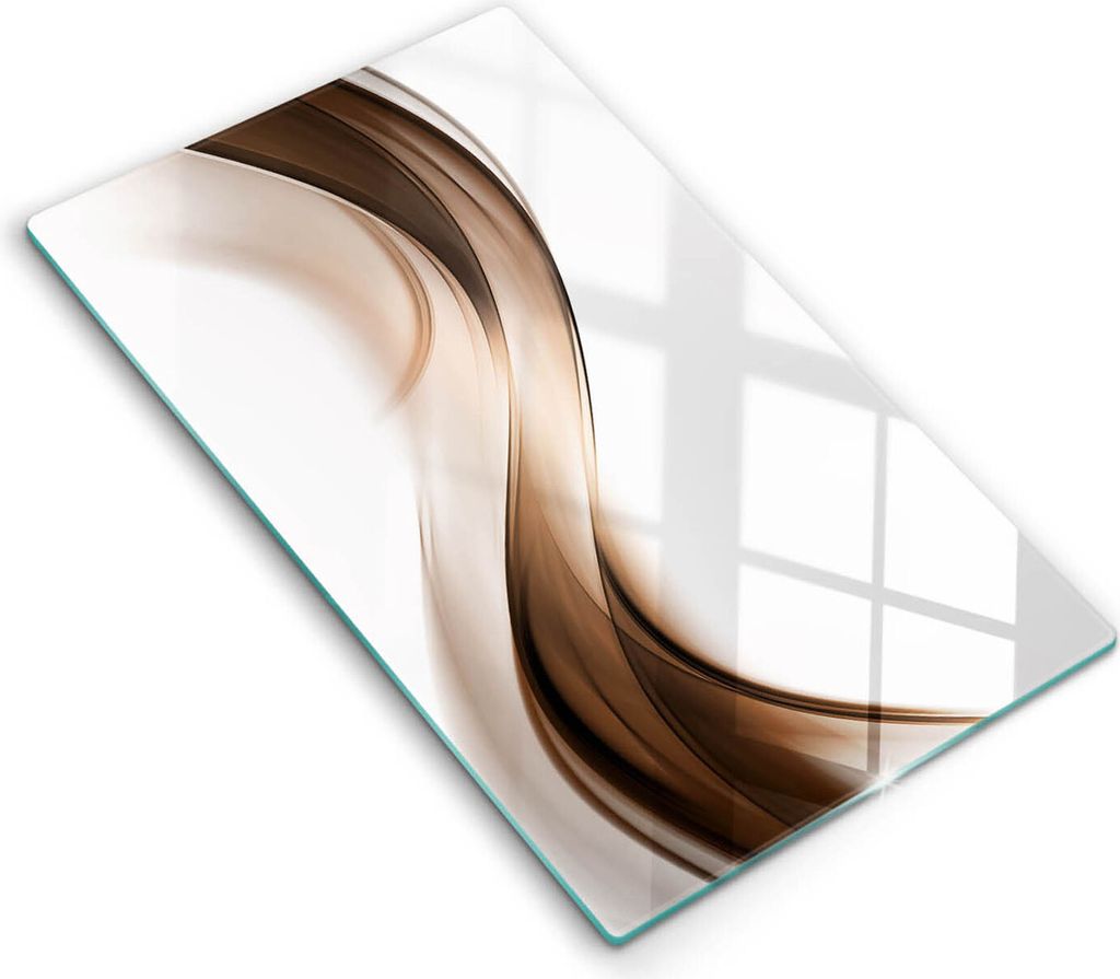 Glasschneideplatte - Herdabdeckplatte - 30x52 cm - Schneidebrett - Spritzschutz - Abstraktion braune Linien