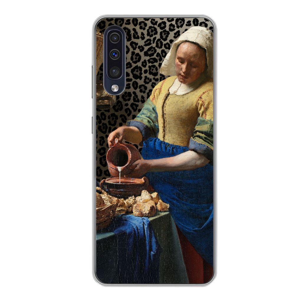 MuchoWow Handyhülle Schutzhülle Hülle für Samsung Galaxy A50 Milchmädchen - Kunst - Pantherdruck - Vermeer - Gemälde - Alte Meister Silikon...