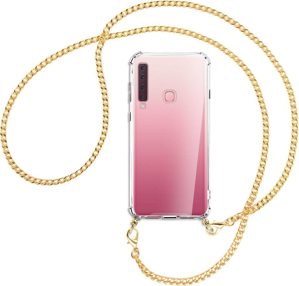 Handykette Backcover-Schutzhülle mit Band (Metall goldfarben) für Samsung Galaxy A9 2018 - goldfarbene Kette