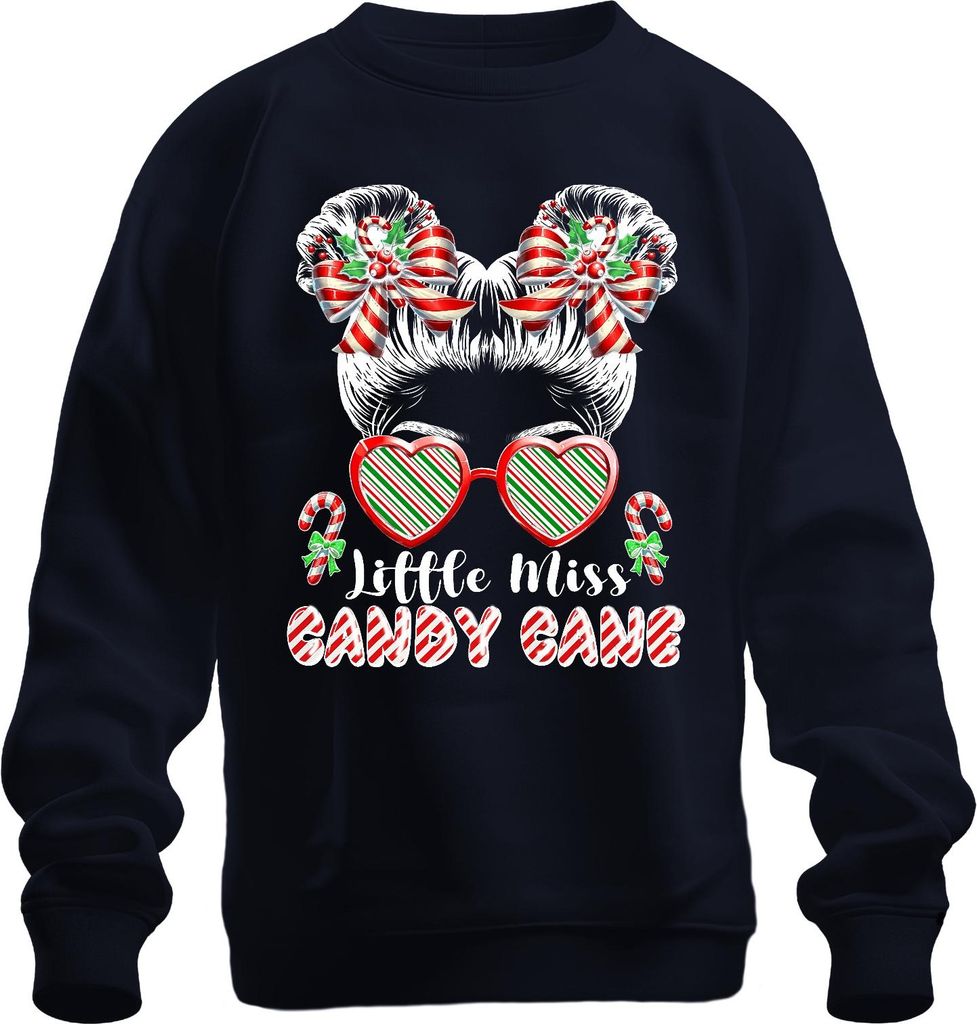 Little Miss Candy Cane Christmas girls sweet bow heart cute Uni Sweatshirt Pullover, Navy, L
