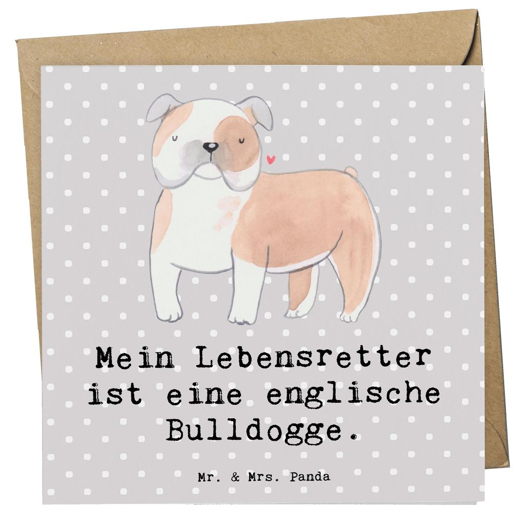 Mr. & Mrs. Panda Grußkarte Englische Bulldogge Lebensretter - Grau Pastell - Geschenk, faltkarte, anlasskarte, Klappkarte, doppelkarte, English Bu...