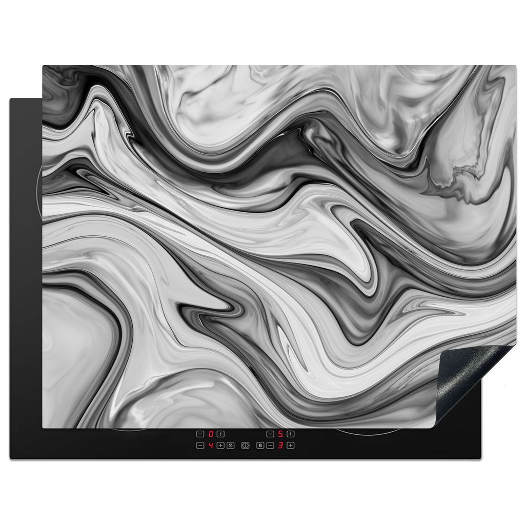 KitchenYeah Herdabdeckplatte Marmor - Muster - Grau - Marmoroptik - Schwarz , 77x59cm, Küche Deko, Glaskeramikkochfeld Herdabdeckung, Abdeckplat...