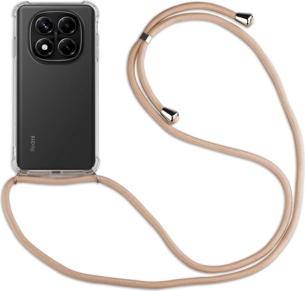 Handykett für Xiaomi Redmi Note 14 Pro 5G Hülle mit Kordel Handyhülle mit Band in Beige / Braun