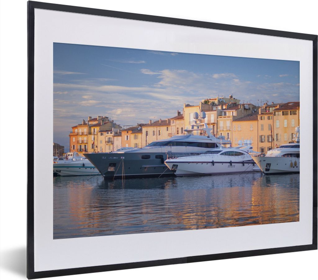 MuchoWow MuchoWow Gerahmtes Poster Große Yachten im Hafen von Saint-Tropez in Frankreich 40x30 cm - Poster mit zchwarzem Bilderrahmen - Bilder...