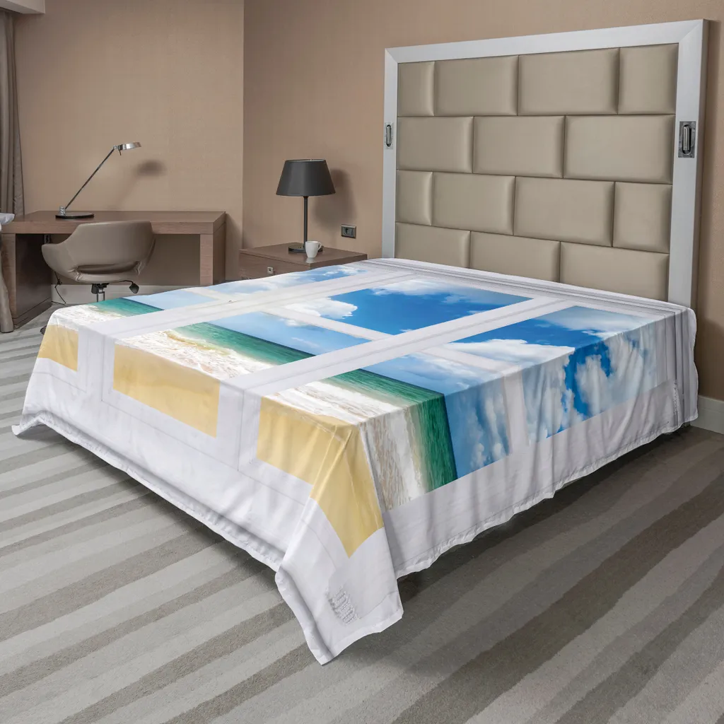 Drap de Lit Plat Décoratif Motif Paysage Marin 260x228cm Multicolore