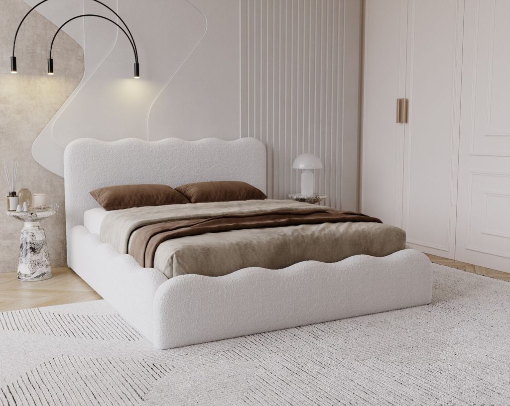 ADIDAR Exklusives Polsterbett Pablo 140x200 cm – mit Metallrahmen, Bettkasten, Lattenrost & hoher Schlafkomfort – Creme (Anthology 1)