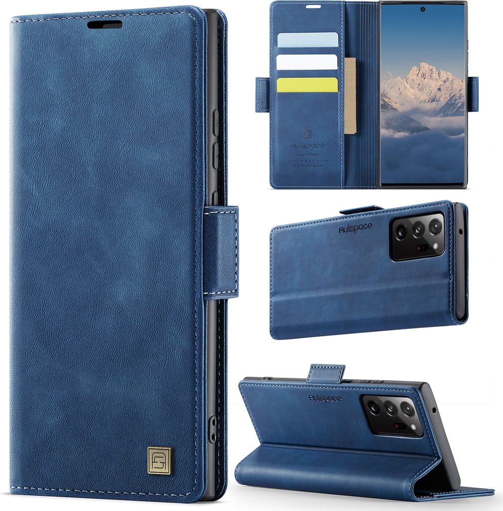 Lederhülle für Samsung Galaxy Note20 Ultra /Note 20 Ultra 5G, RFID Schutz Handyhülle mit Magnetverschluss, Kartenfächern und Ständer Blau