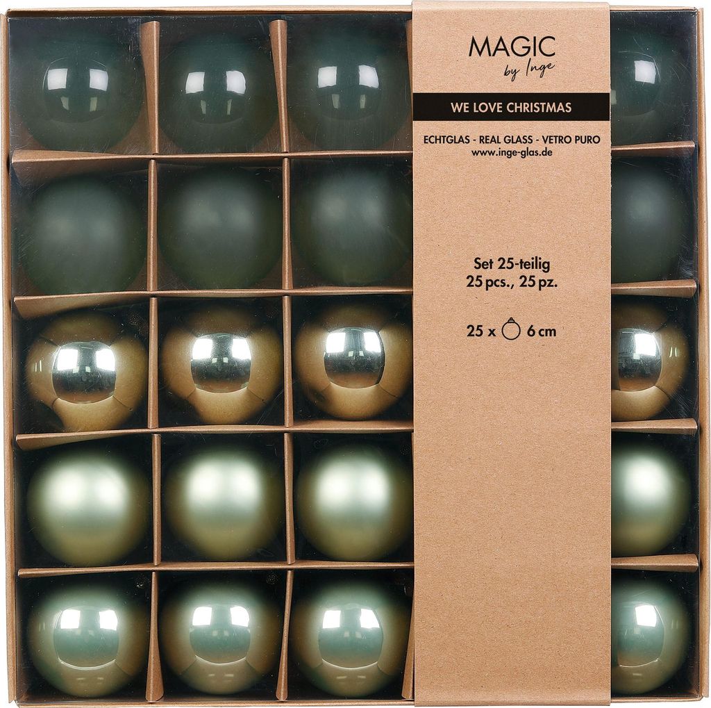 Weihnachtskugeln Glas 6cm 25er Set - Mild Sage teils Produktbild 