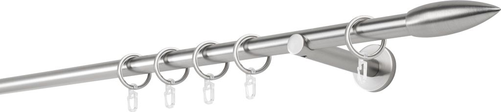 Gardinenstange Maß 20mm Patrone 1-lauf Wandträger 12cm Farbe: Edelstahl-Optik, Größe: 370cm