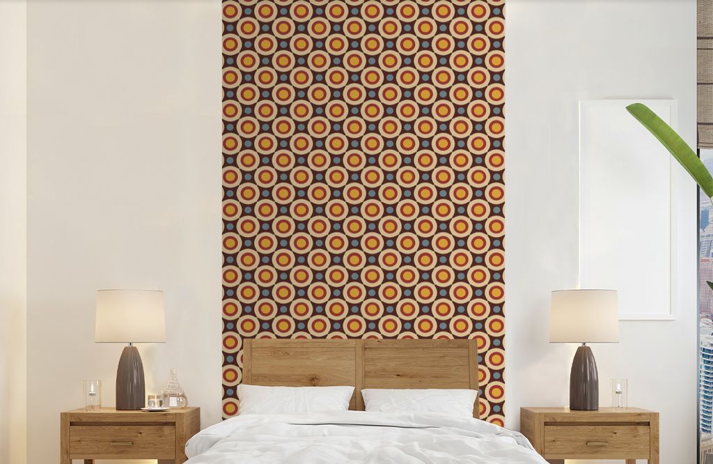 MuchoWow Fototapete für Wohnzimmer oder Schlafzimmer Wandtapete Vinyl Motivtapete Retro - Vintage - Design - Kreis - 120x240 cm - Hintergrundbild