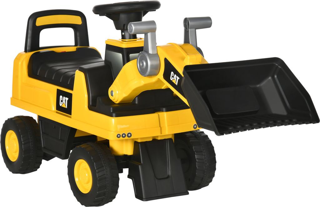 HOMCOM Sitzbagger, Rutscherfahrzeug mit Schaufel, Aufsitzbagger, Kinderbagger zum draufsitzen mit Hupe, Stauraum unter Sitz, Rutschauto für Kinder...