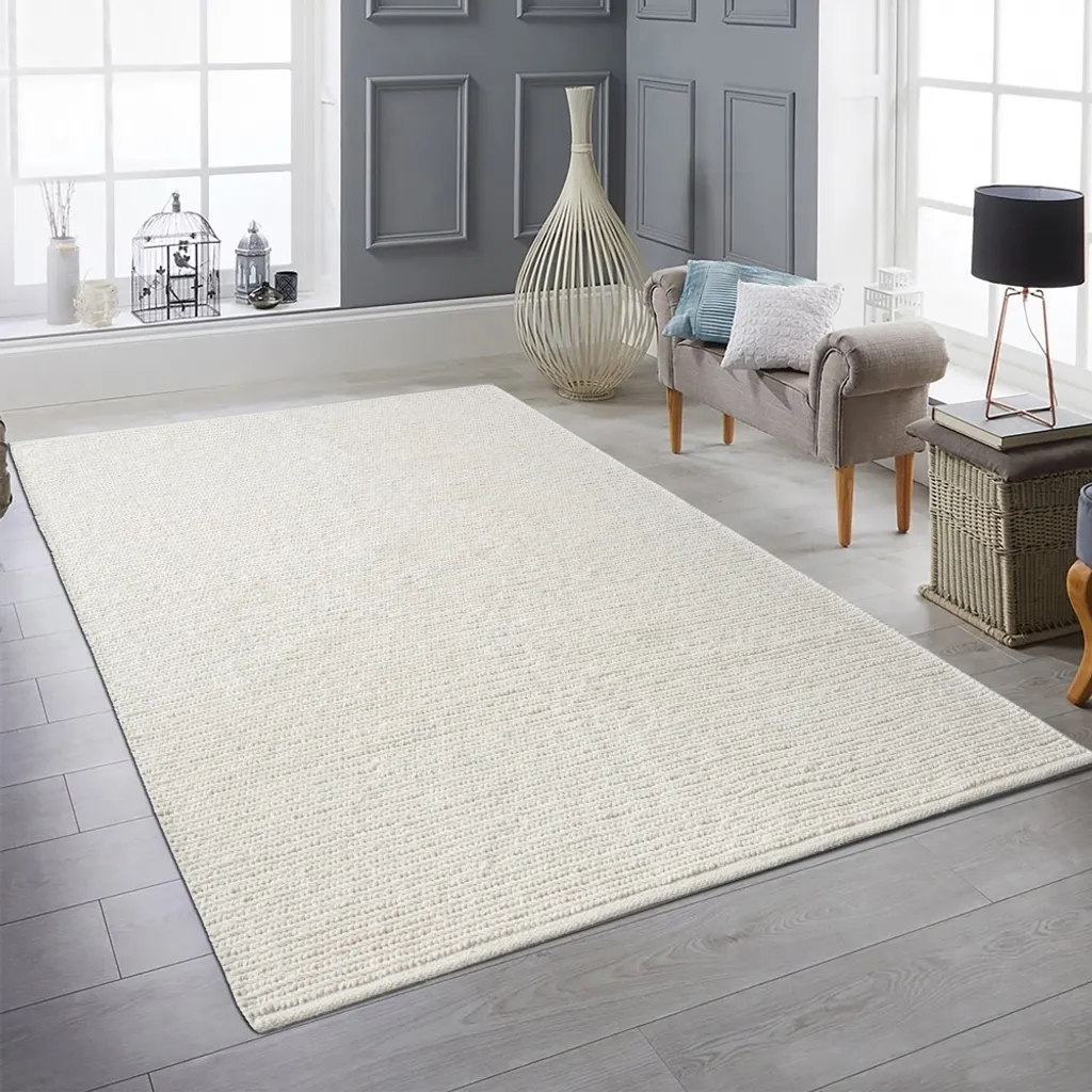 Tapis en laine crème pour salon et chambre - Tissé main - 200 x 290 cm
