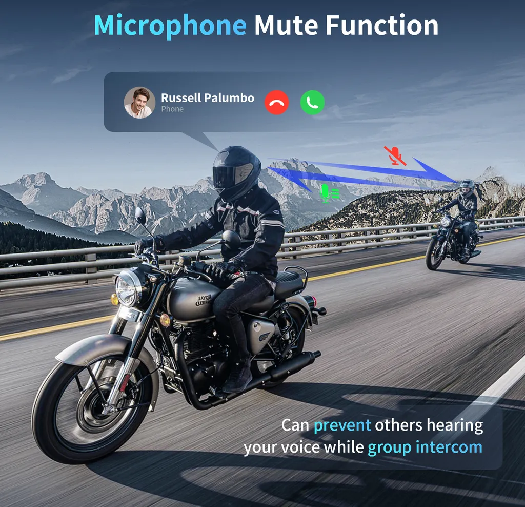 Oreillette Intercom 1000m Bluetooth 5.0, Connexion 8 Voies Multipoint