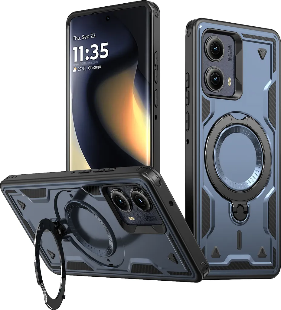 Custodia a doppio strato per Motorola Edge 2024 5G, custodia protettiva militare magnetica con anello in