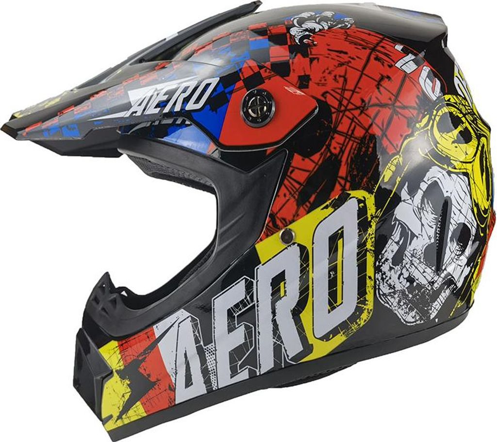 Crosshelm Helm Kinderhelm Motorradhelm Motocross Skeleton schwarz bunt Größe S