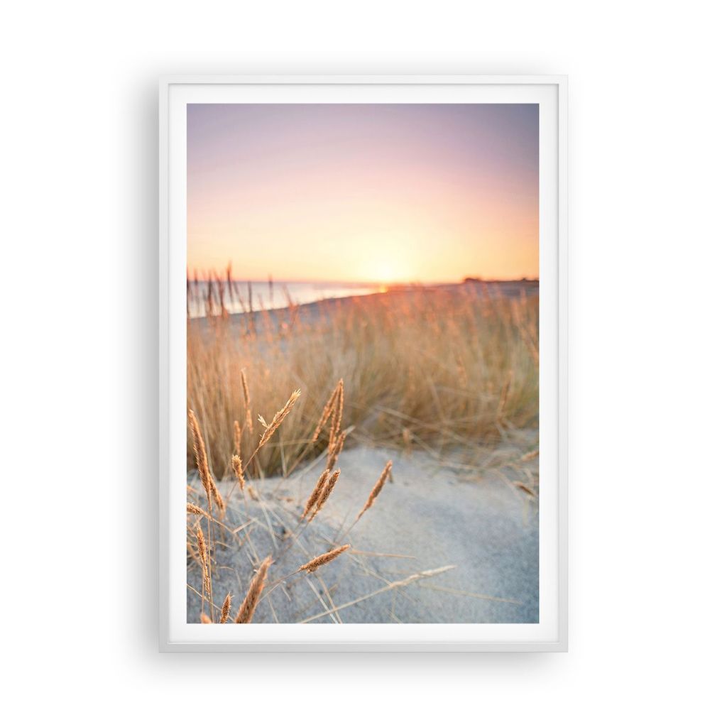 Gerahmtes Poster - Weißer Rahmen - Sonne Vögel Sand - 70x100 cm - Wand Bild - Wanddeko - Wandbilder - Kunstposter - Wandposter - Bilderrahmen - B...
