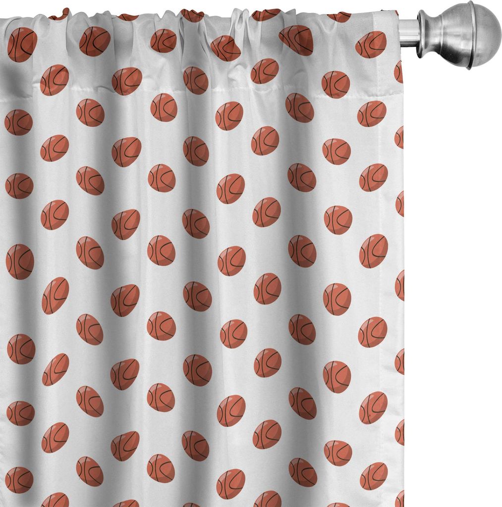 ABAKUHAUS Basketball Vorhänge, Gardinen, Karikatur-klassischer Ball-Wettbewerb, der Berufs-Turnier bewertet, 2 Stück 75 x 225 cm, Zimt Schwarz Weiß