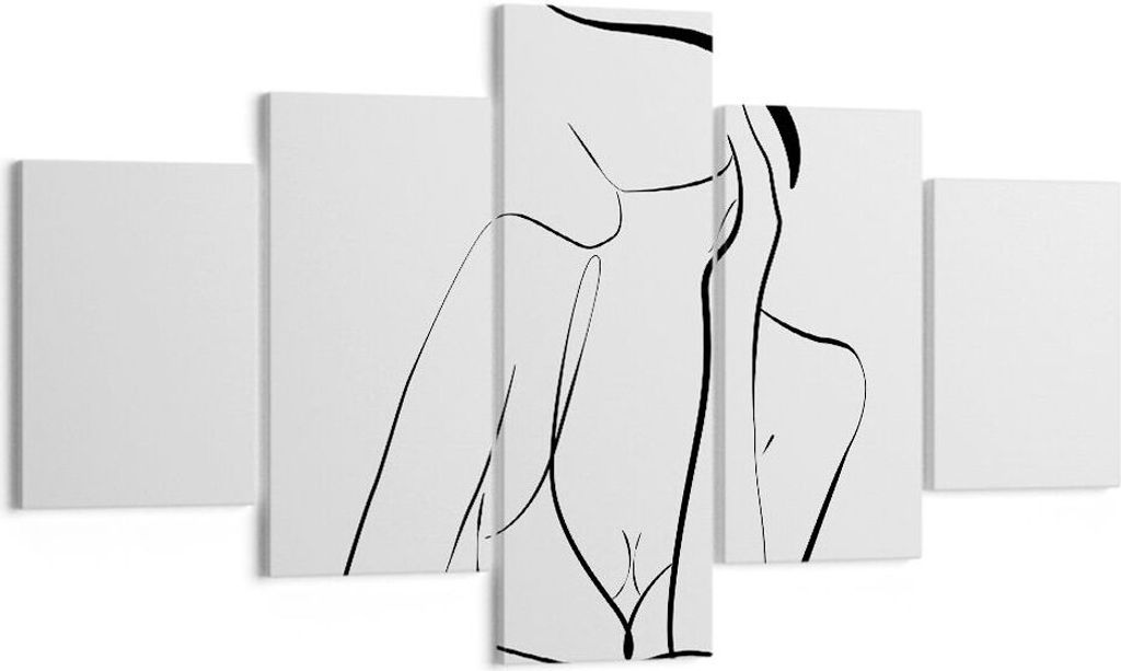 Bild auf Leinwand - Leinwandbild - 5 Teile - Frau Linien Minimalismus - 125x70cm - Wand Bild - Wanddeko - Wandbilder - Leinwanddruck - Bilder - Wan...