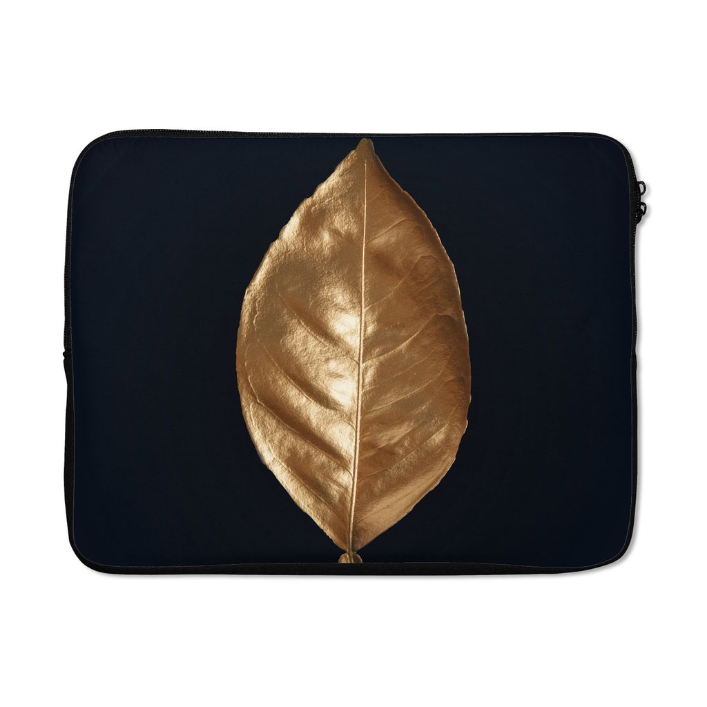 MuchoWow Laptop Hülle 15 Zoll Blätter - Chic - Gold - Pflanzen - Schwarz Laptoptasche - Laptoptasche - Sleeve - Rundum-Schutz