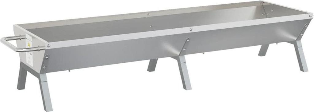 A silver metal grill on a white background.