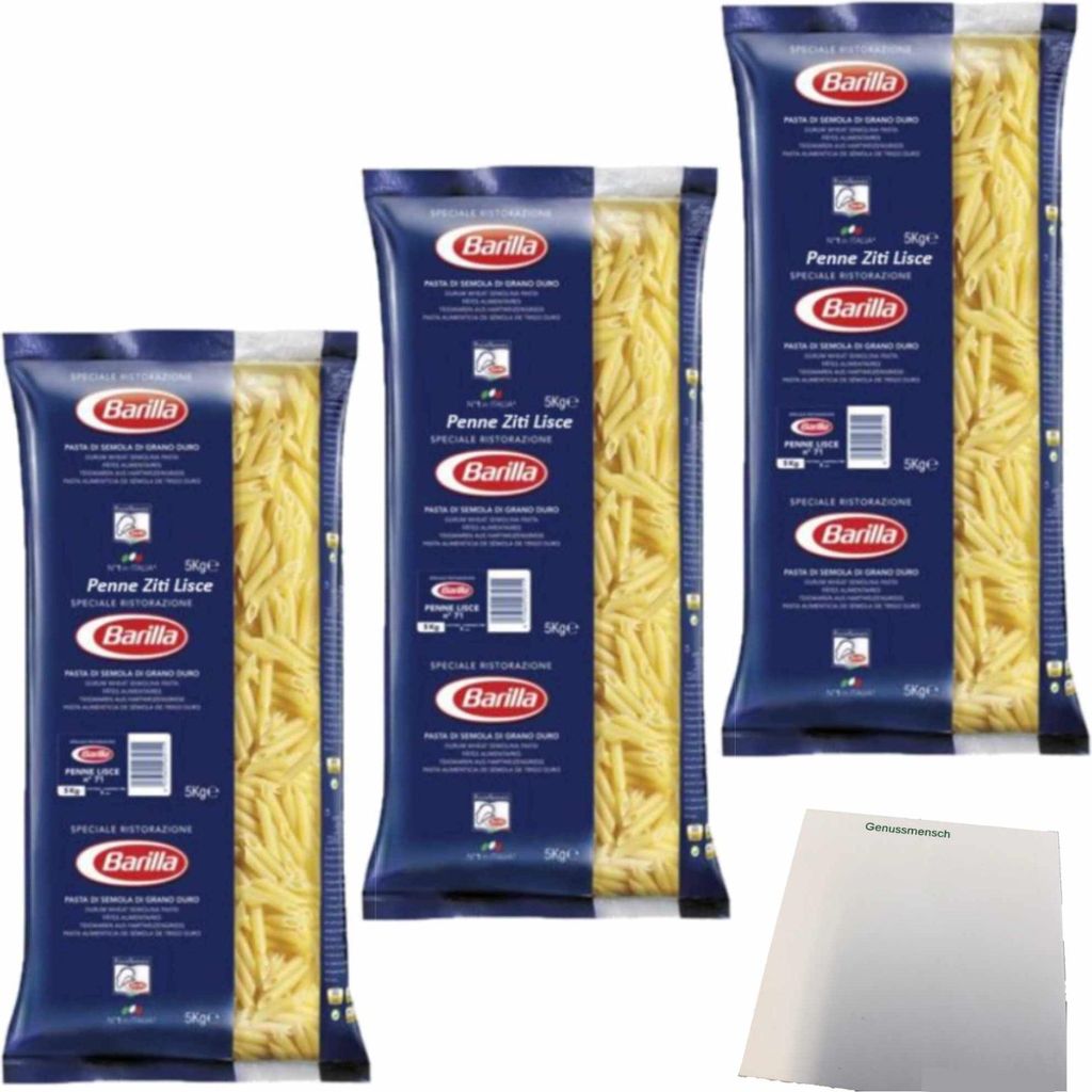 Barilla Penne Lisce N. 71 3er Pack (3x5 kg Packung) + usy Block