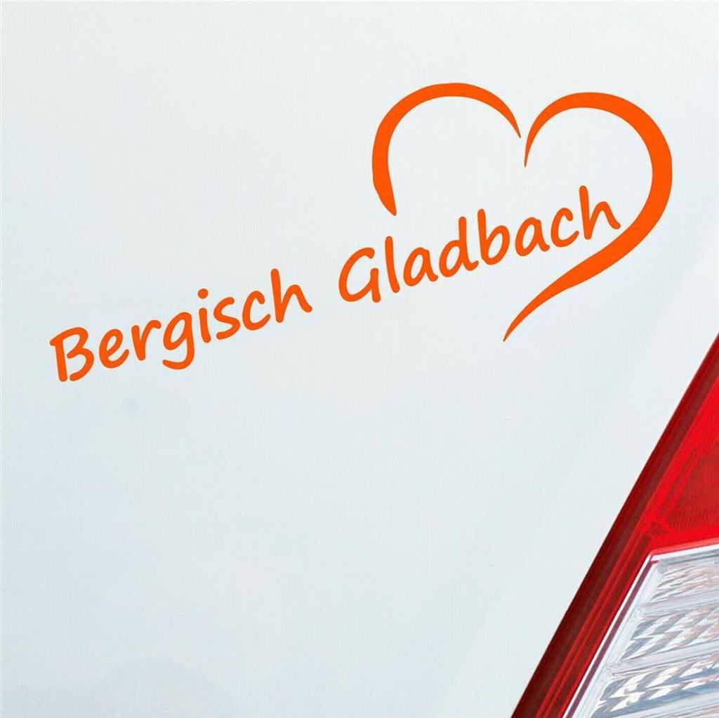 Auto Aufkleber Bergisch Gladbach Herz Stadt City Liebe Love 19,5x8 cm Orange Sticker Heckscheibenaufkleber