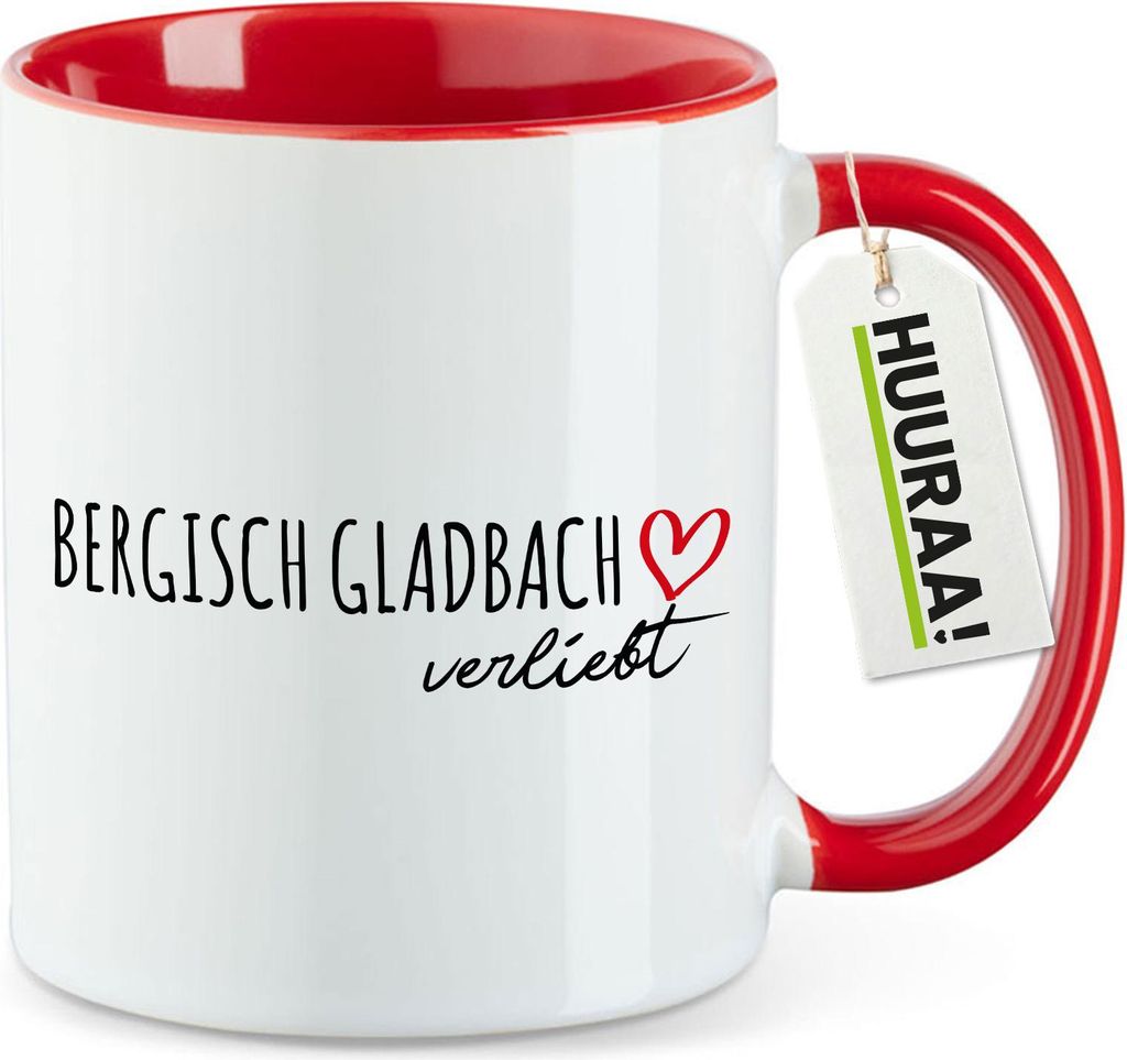 Huuraa Kaffeetasse Bergisch Gladbach verliebt 330ml Rot Keramik Kaffeebecher Geschenkidee