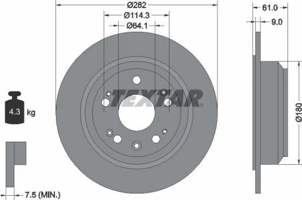 Disque de frein arrière TEXTAR 92165803 pour Honda Accord VIII