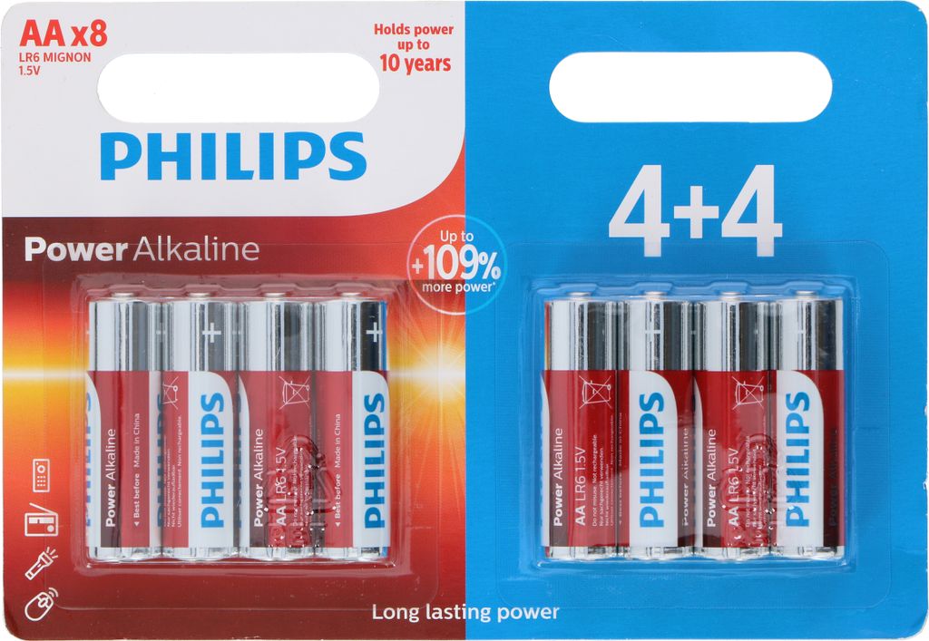 Philips LR6P8BP/10 - AA-Batterien - 4+4 Stück - 1,5 V, Lebensdauer 10 Jahre, rot