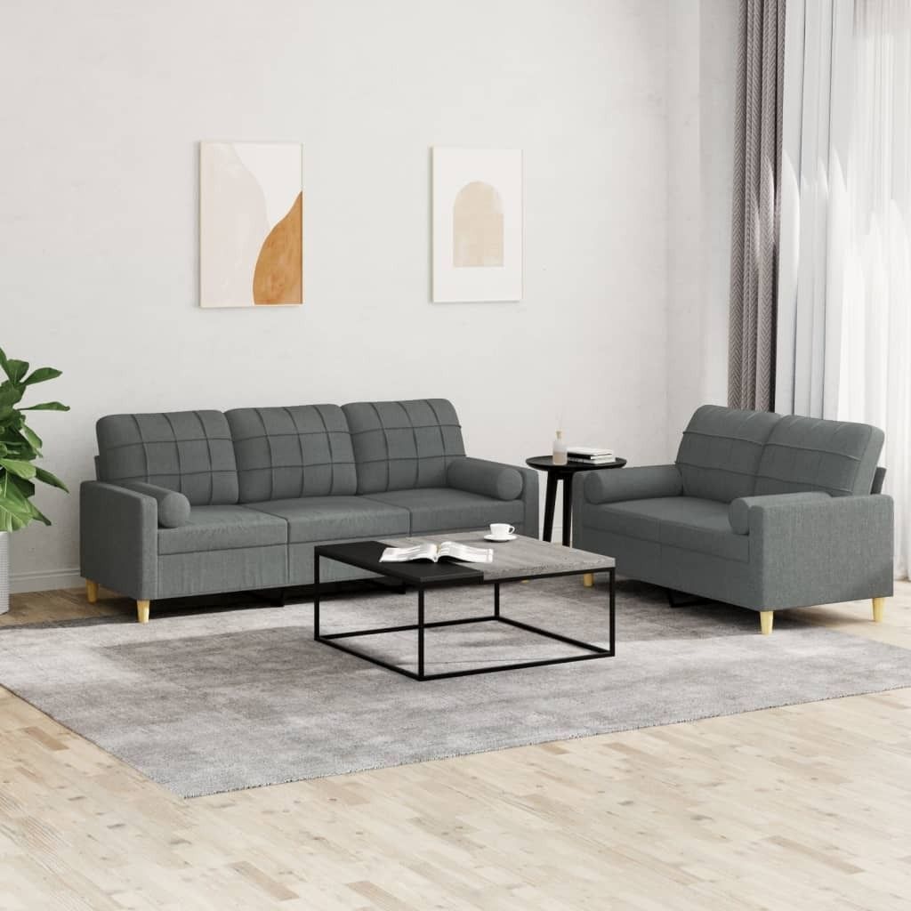 Maison Exclusive - 2-tlg. Sofagarnitur mit Kissen Dunkelgrau Stoff