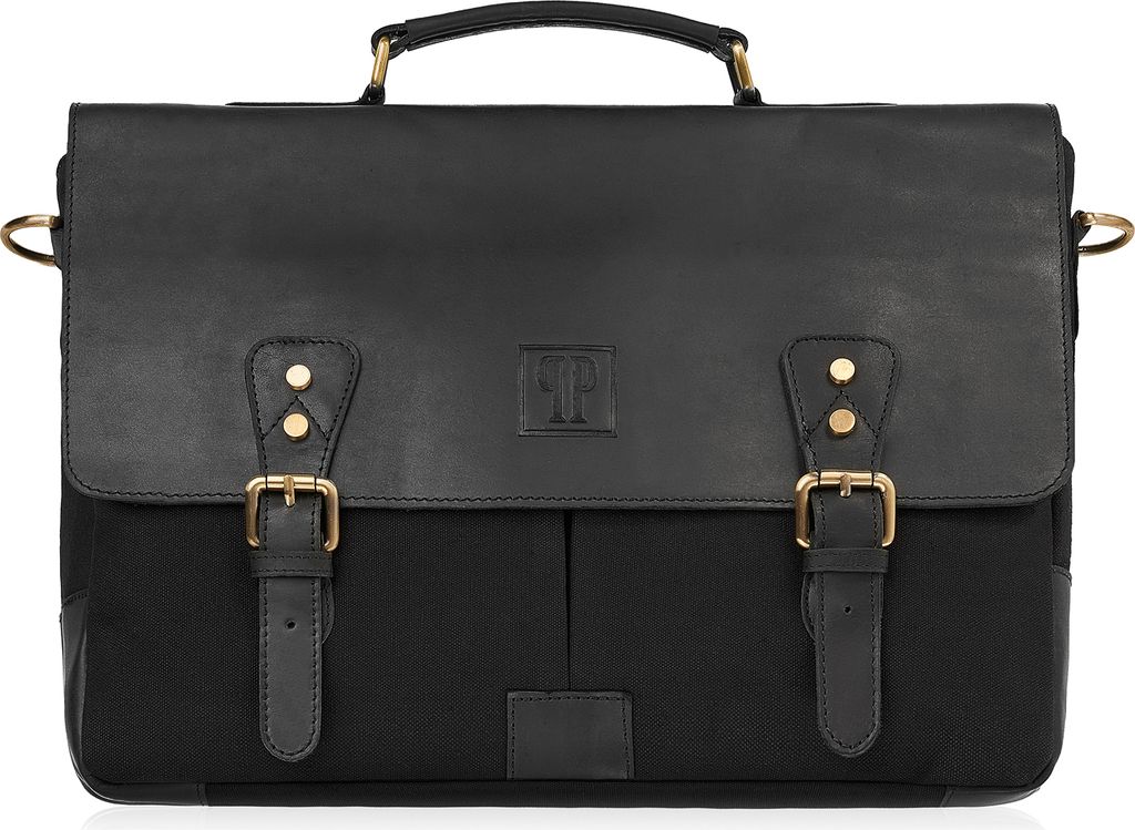 Paolo Peruzzi Herrentasche Umhängetasche Arbeit Tache aus Echtes Leder Vintage-Stil Neu groß Schwarz