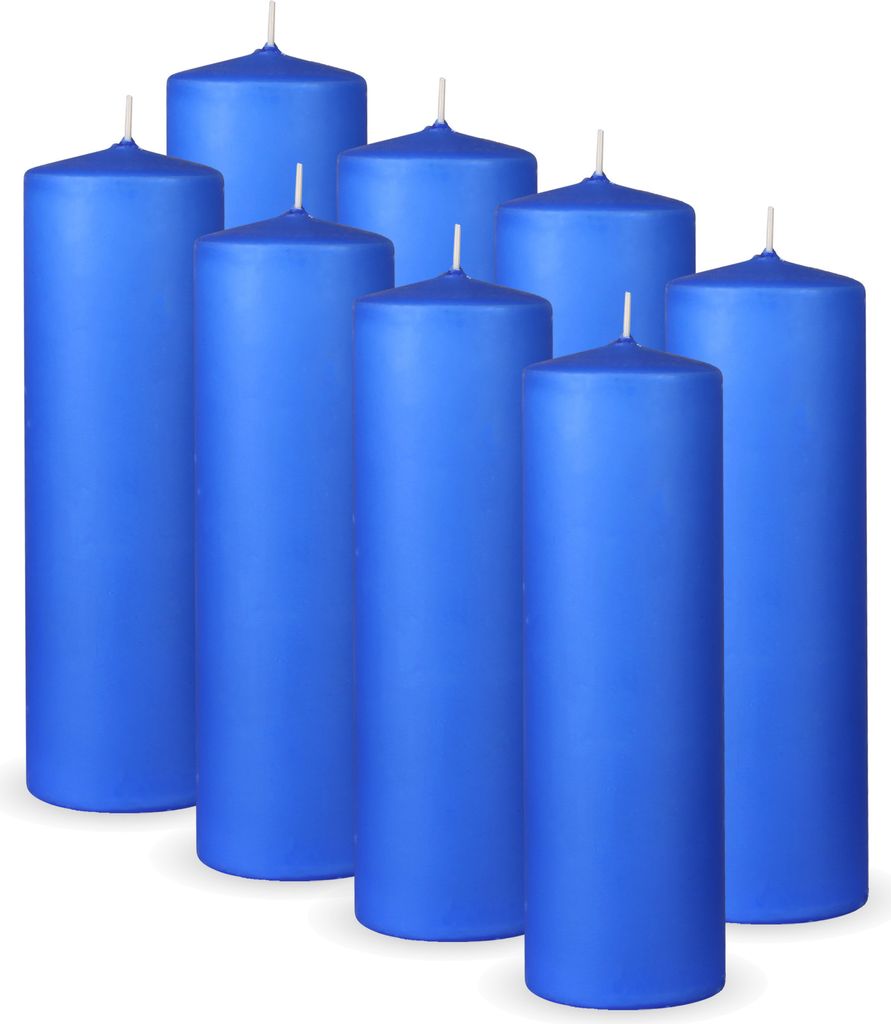 HS Candle Stumpenkerzen 8er Pack "Dunkelblau", Größe Ø7 x 20 cm, Wachskerzen lange Brenndauer bis zu 65 Std. - unparfümierte Säulenkerzen - vi...