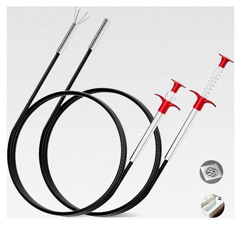 Abflussspirale für die Reinigung von Spülbecken, 2 Stück teleskopierbar von 90 cm bis 200 cm, flexible Greifkralle