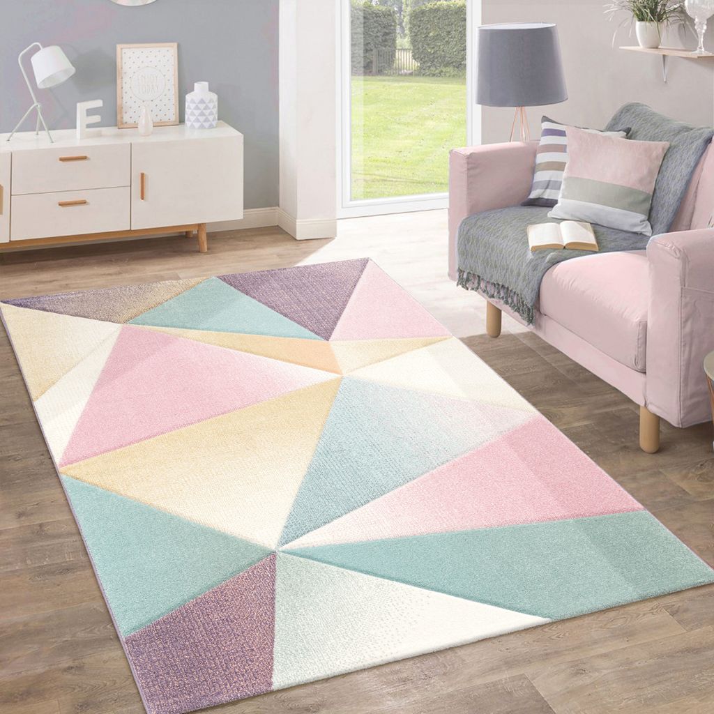 Teppich Kurzflor Modern Trendig Pastell Geometrisches Produktbild 