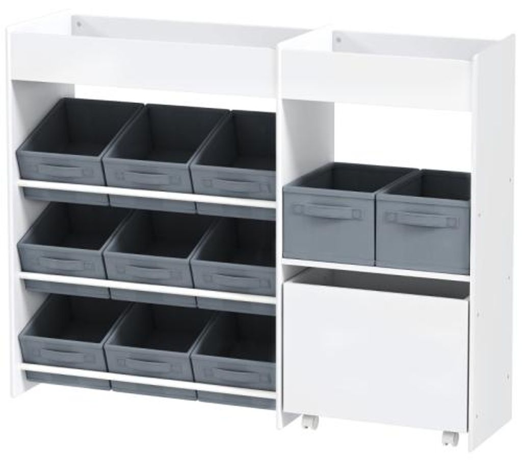 Kinder Regal Spielzeug Aufbewahrung Weiss 105 x 30 x 80 cm 11 Boxen Stoff Holz 3 Sticker Kinderzimmer Organizer